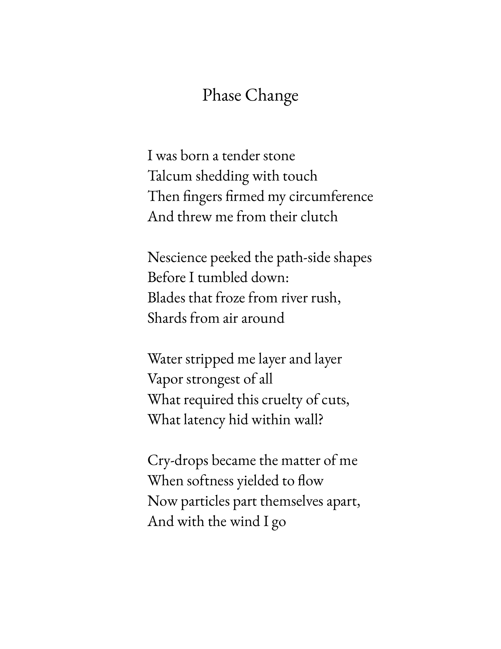 Phase Change, the fifth poem in Five Poems by Drew Korschun