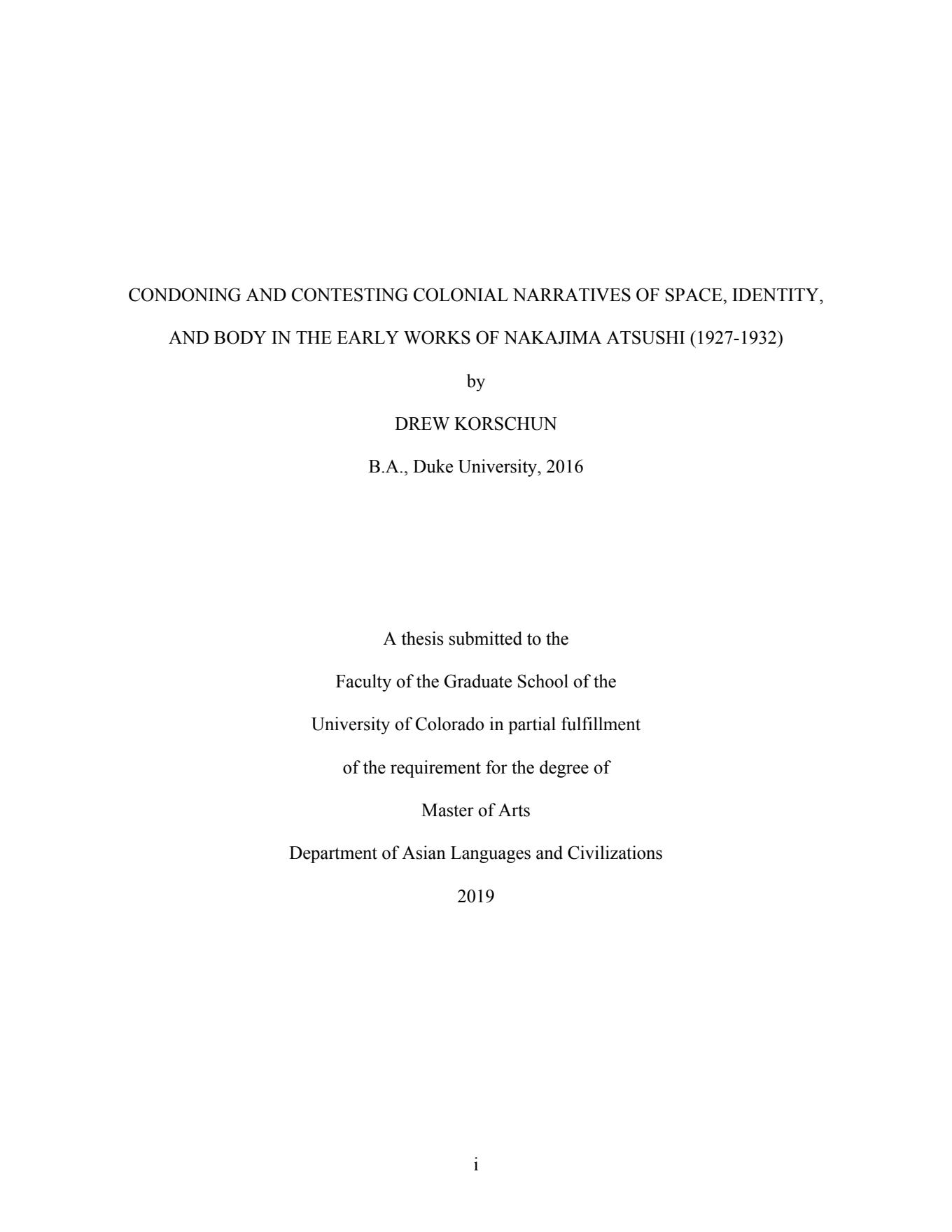 Preview of the title page of Drew Korschun’s 2019 MA thesis